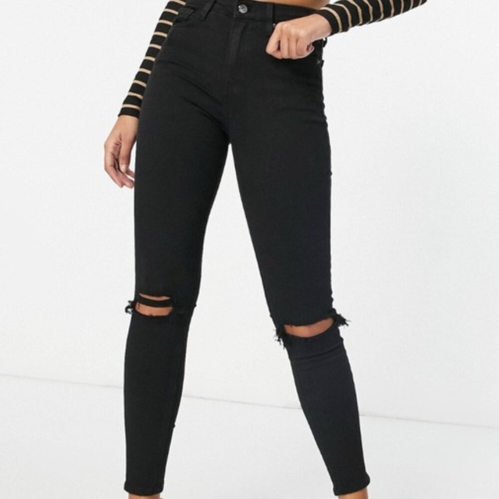 Black Topshop Jamie High Waisted Ripped Skinny Jeans